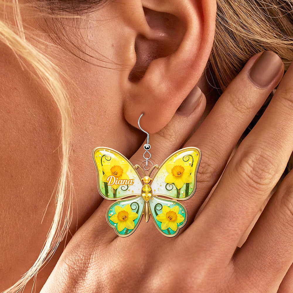 “Embrace Nature's Beauty” - Birth Month Flower Butterfly Acrylic Earrings - Personalized Gift for Her Earrings PopCulturePrints