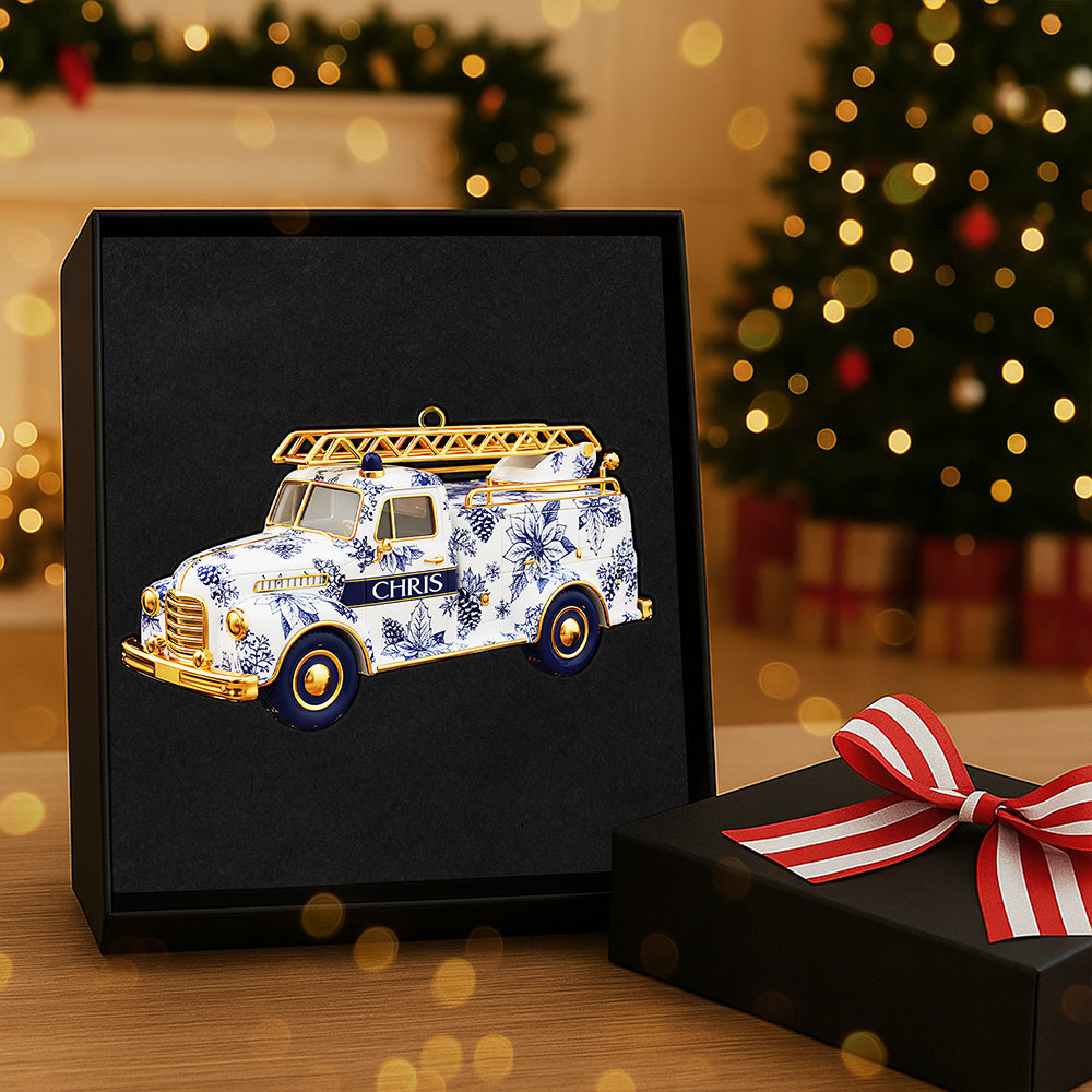 “Bring Joy This Christmas with a Personalized Touch” - Fire Truck Firefighter Toile de Jouy Custom Shape Acrylic Ornament - Unique Gift for Loved Ones Ornament PopCulturePrints