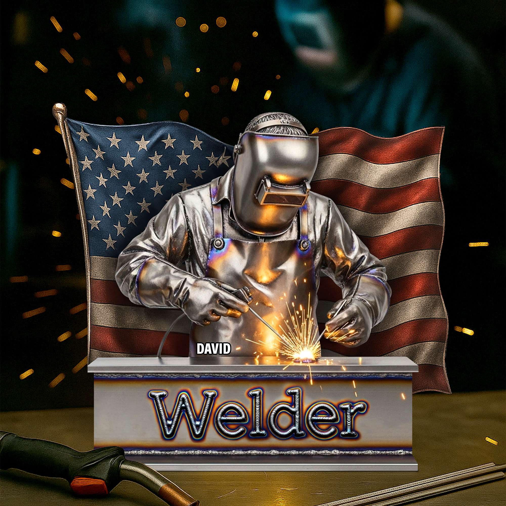 "Crafted with Passion" - Proud American Welder Acrylic Plaque - Personalized Gift for Welders and Tradesmen Shaped Plaques PopCulturePrints