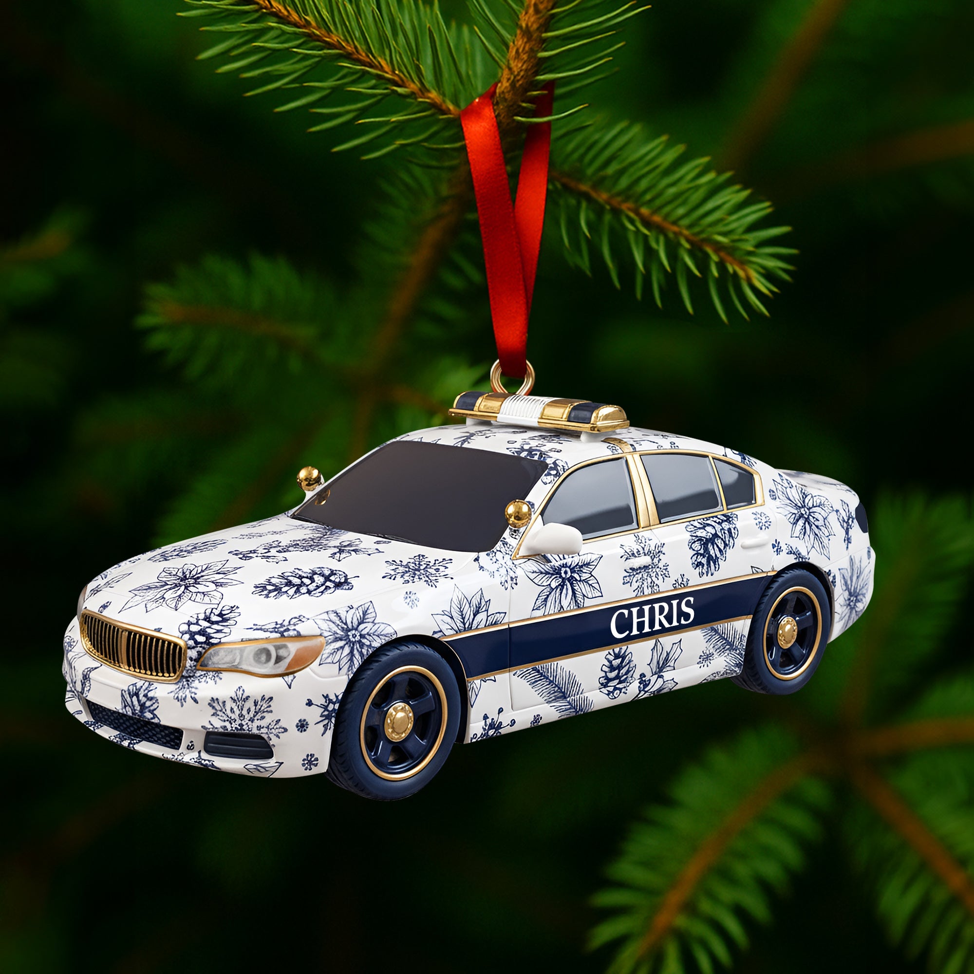 “On Duty, Always Ready” - Personalized Christmas Police Car Ornament - Custom Gift for Police Officers and Law Enforcement Enthusiasts Ornament PopCulturePrints
