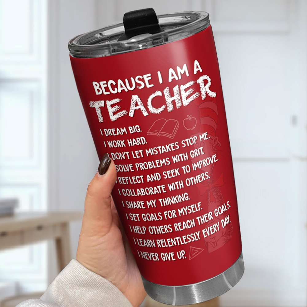 Personalized Motivational Teacher Tumbler - I Dream Big & Work Hard Tumbler Cup PopCulturePrints