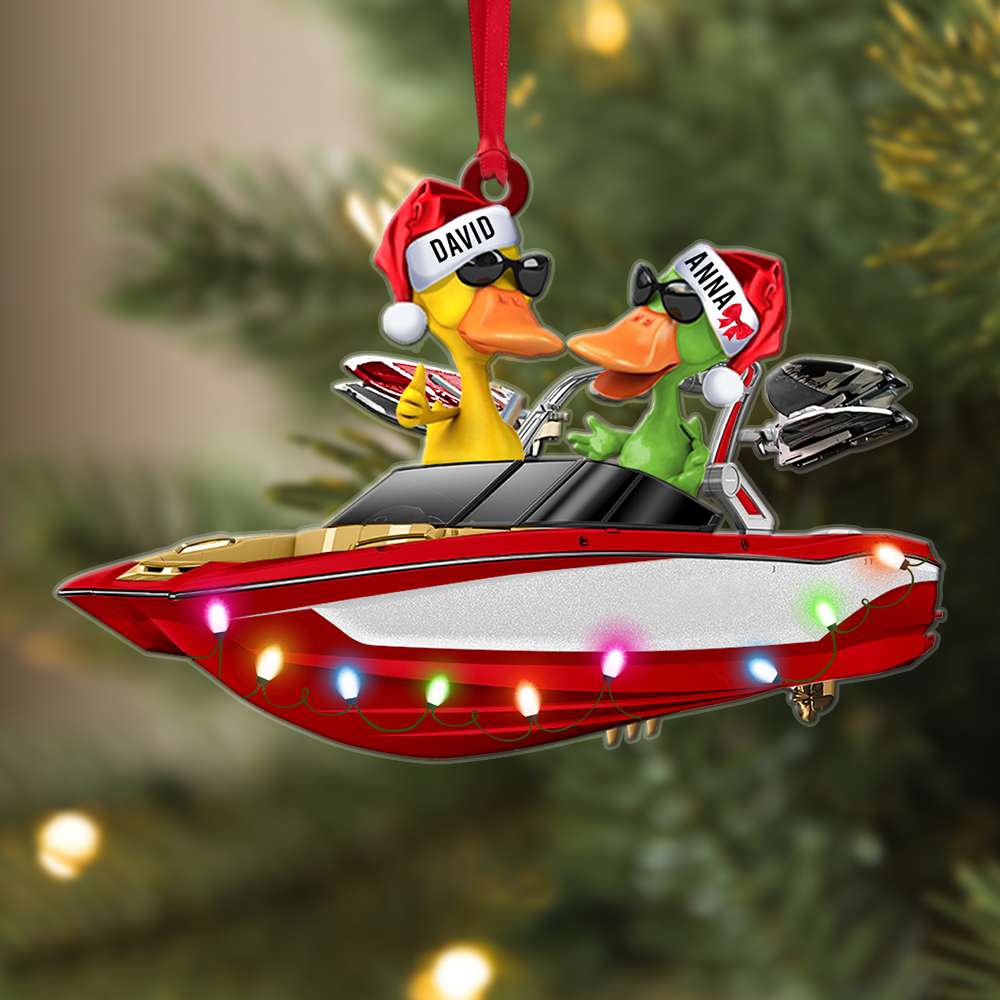 Personalized Wakeboarding Duck Ornament – Custom Boat Shape