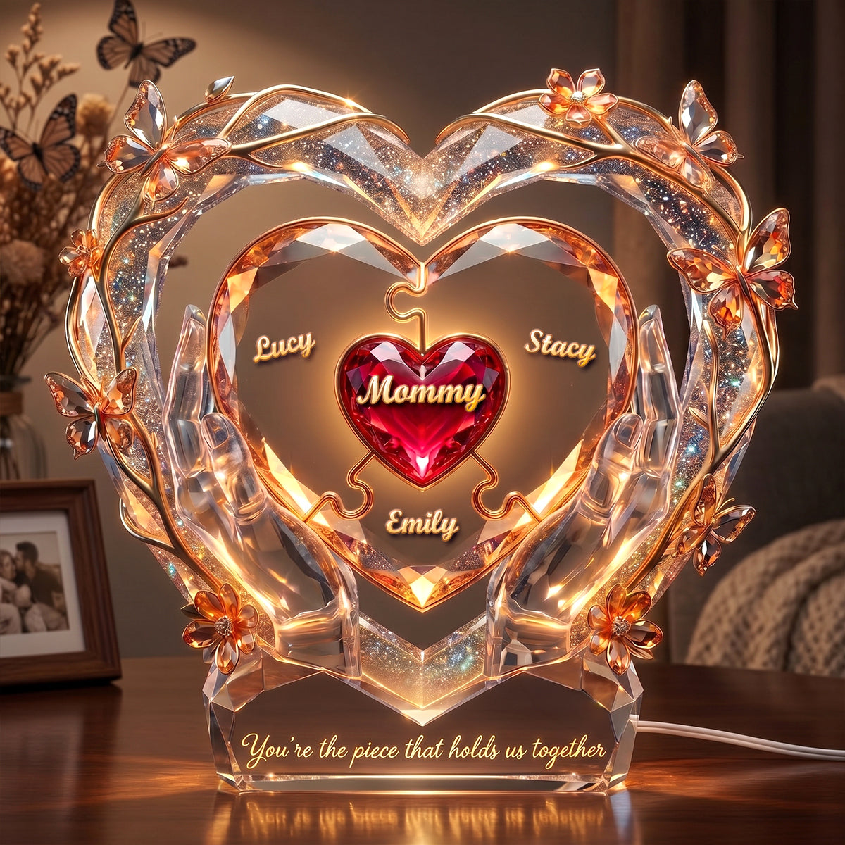 "You're the piece that holds us together" - Personalized Mommy Heart Lightbox Gift for Mom, Grandma, and Loved Ones Light Box PopCulturePrints