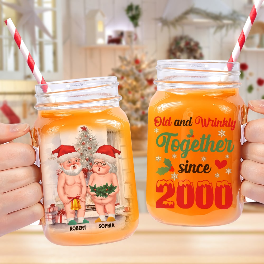 Personalized Old & Wrinkly Couple Mason Jar - Christmas Gift