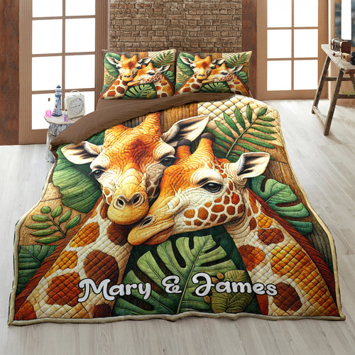 Personalized Giraffe Couple Quilt Bedding Set - Unique Gift for Anniversary & More Blanket PopCulturePrints