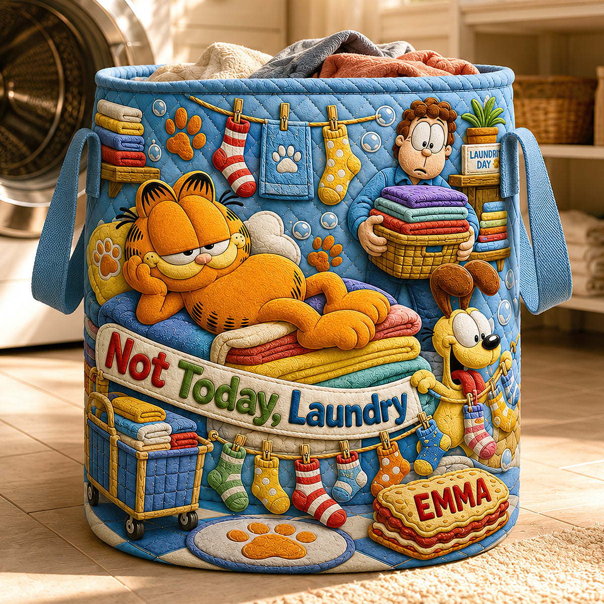 Lazy Cat Quilted Laundry Basket - Personalized Gifts 03HADT180726 Laundry Basket PopCulturePrints