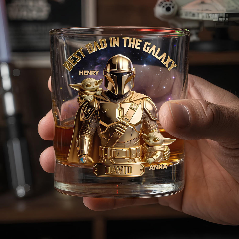 “Best Dad in the Galaxy” - Personalized Round Glass - Gift for Dad, Grandpa, and All Star Dads Glass PopCulturePrints