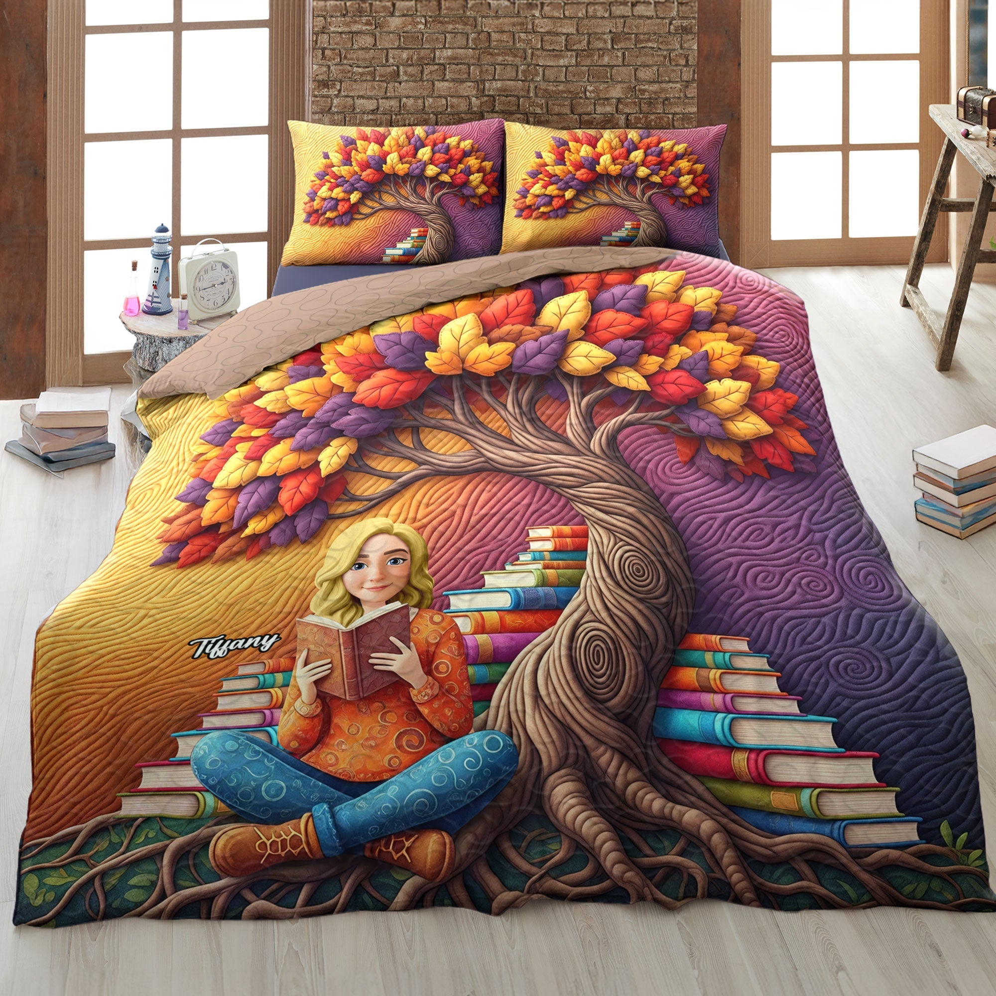 Embrace the Adventure: Reading Girl Quilt Bedding Set - Personalized Gifts for Book Lovers Blanket PopCulturePrints