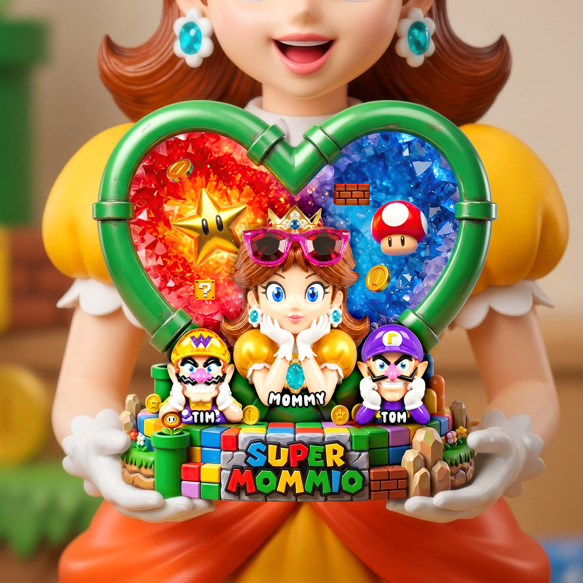 “Level Up Your Love!” - Heart Shape Retro Game Mom Acrylic Plaque, Personalized Gift for Mom, Grandma & More Shaped Plaques PopCulturePrints