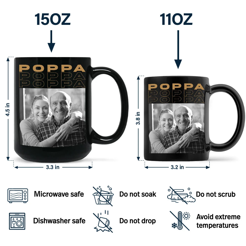 Custom Photo B&W Daddy Grandpa - Personalized Black Mug for Father's Day Mug PopCulturePrints