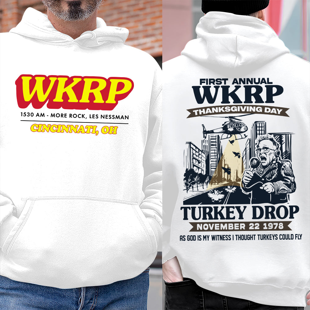 WKRP Thanksgiving Turkey Drop Hoodie Shirts PopCulturePrints