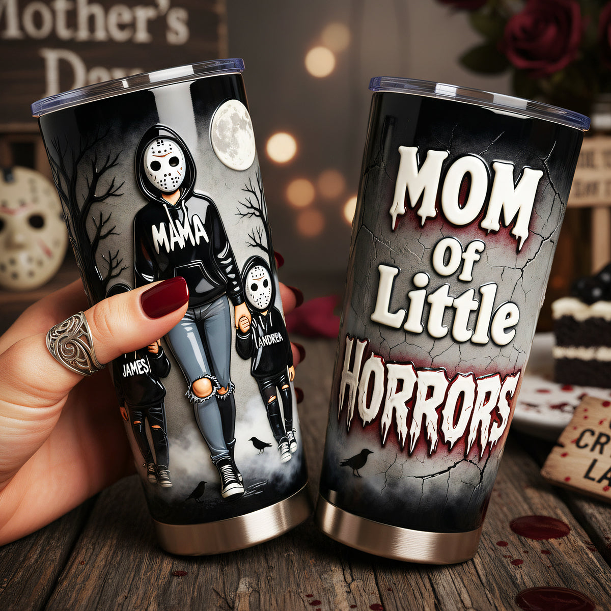 "Embrace the Dark Side: Horror Mom and Kids 20oz Tumbler - Personalized Gifts for Moms & Grandmas" Tumbler Cup PopCulturePrints