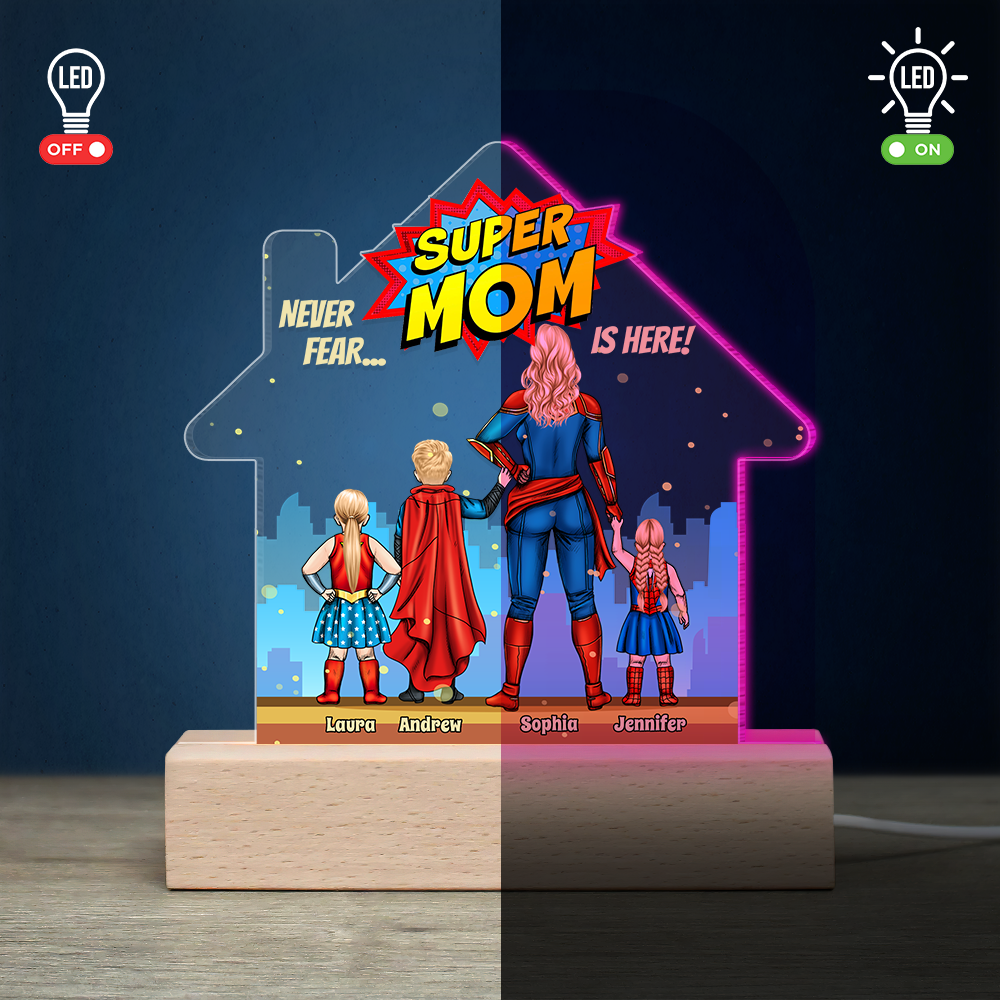 Super Mom Personalized 3D LED Light - Custom Christmas Gift for Kids