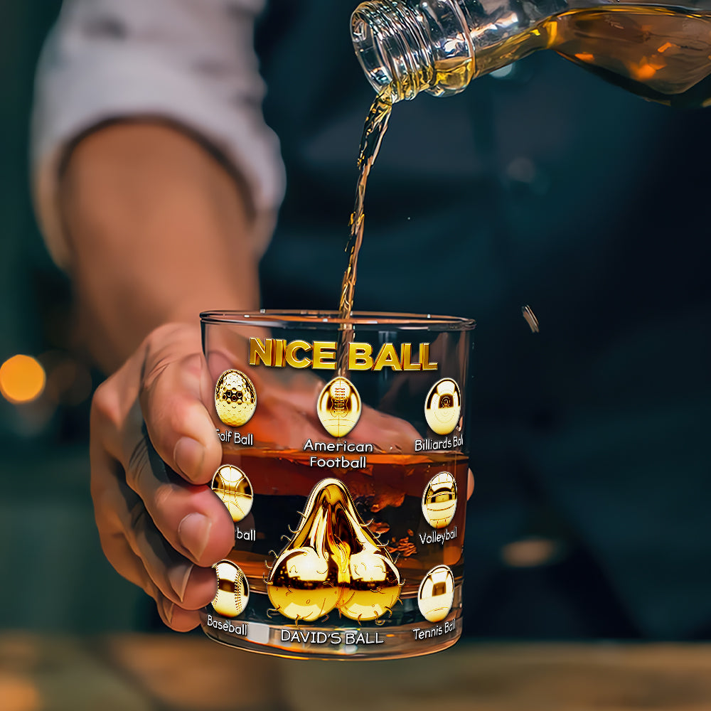 “Nice Ball” - Fun Personalized Glass for Him - Custom Gift for Any Sports Lover Glass PopCulturePrints
