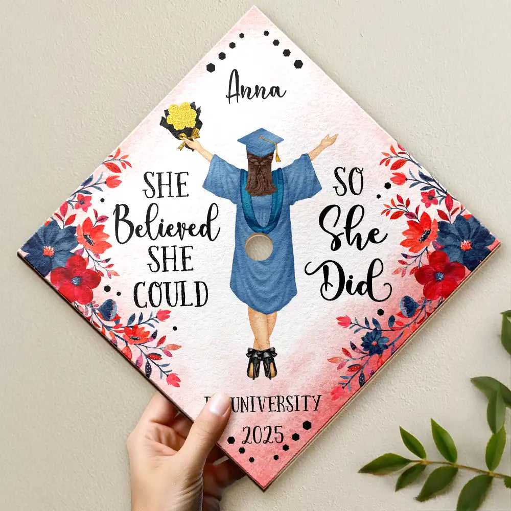 She Believed She Could - Personalized Graduation Cap Topper | Unique Gift for Graduates Graduation Cap Topper PopCulturePrints