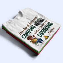 Load image into Gallery viewer, Weekend Forecast: Camping with a Chance of Drinking - Personalized T-Shirt for Adventure Lovers T-shirt PopCulturePrints
