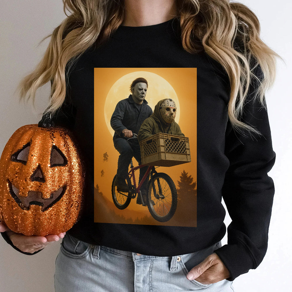 “Ride into Halloween Horror!” - Customizable Bike Ride Sweatshirt for Horror Fans Shirts PopCulturePrints