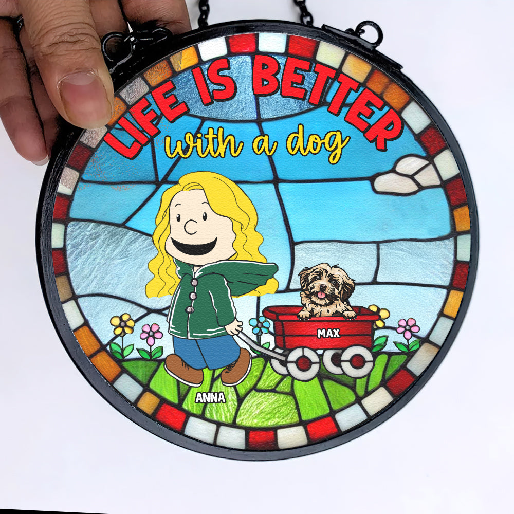Personalized Stained Glass Ornament | Life Is Better With A Dog Ornament PopCulturePrints