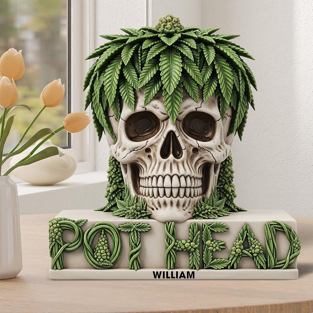 "Embrace the High Life" - Personalized Pot Skull Head Acrylic Plaque - Unique Gift for Smokers and Cannabis Enthusiasts Shaped Plaques PopCulturePrints