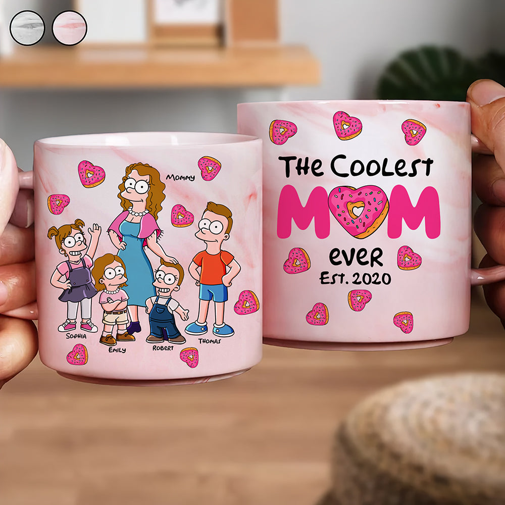 The Coolest Mom Ever - Personalized Marble Mug Gift for Mom, Grandma, and Loved Ones Marble Mug PopCulturePrints