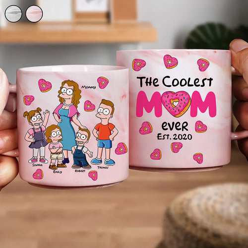 The Coolest Mom Ever - Personalized Marble Mug Gift for Mom, Grandma, and Loved Ones Marble Mug PopCulturePrints