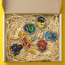 Load image into Gallery viewer, Personalized Hogwarts House Keychain - Dad of the Wizards
