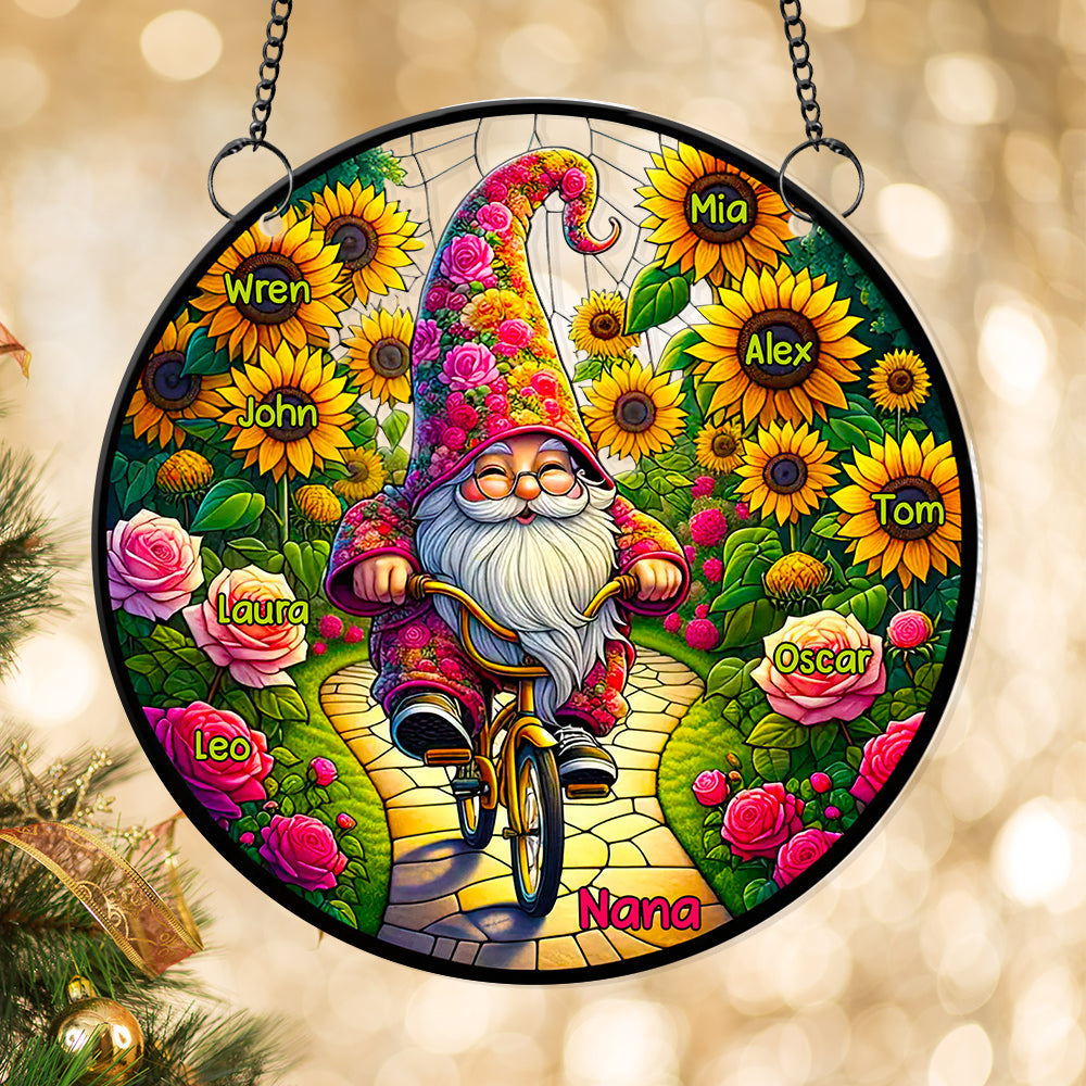 Personalized Suncatcher Ornament for Grandma - Whimsical Garden Gnome Design