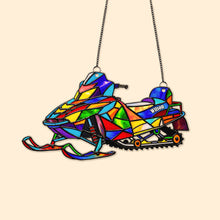 Load image into Gallery viewer, “Ride the Snowy Trails” - Personalized Snowmobile Suncatcher - Gift for Snowmobile Lovers, Enthusiasts, and Adventurers Ornament PopCulturePrints
