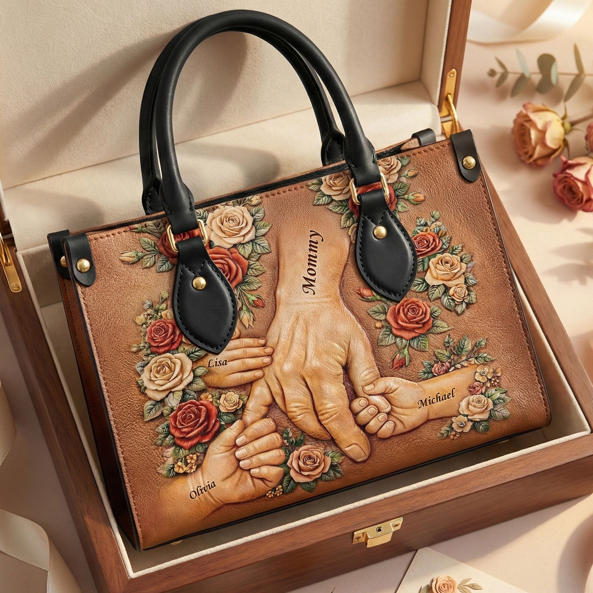 Bound By Mom’s Love – Personalized Leather Bag for Mom, Grandma & Gift for Loved Ones Leather Bag PopCulturePrints