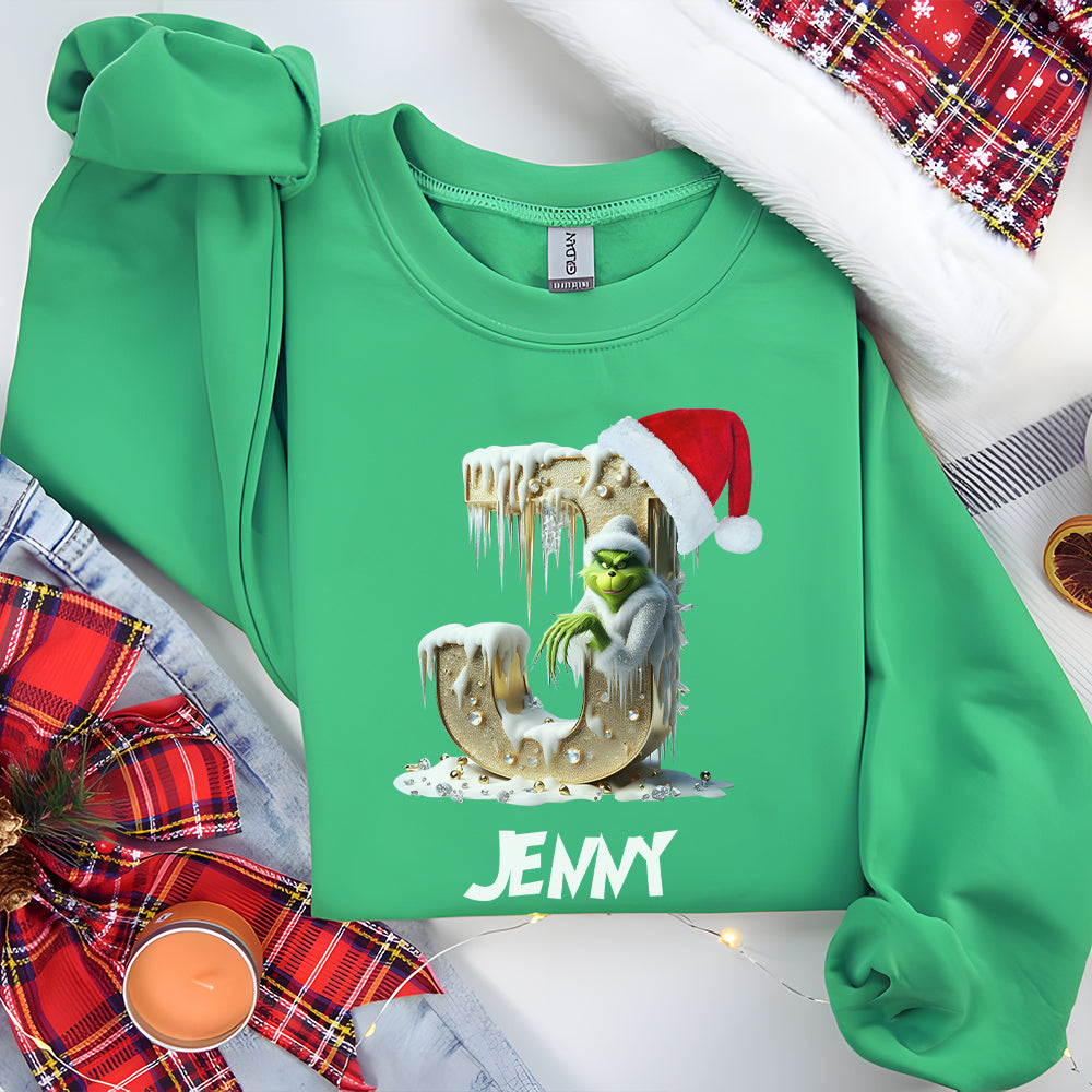 Custom Christmas Family Shirt - Alphabet Design with Santa Hat