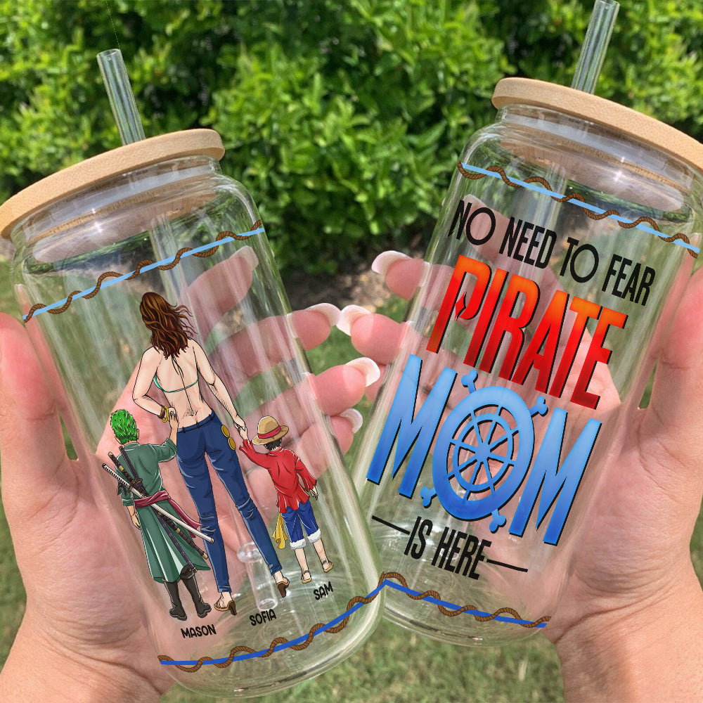 Custom Pirate Mom Glass Can - Personalized Gift for Moms Glass Can PopCulturePrints