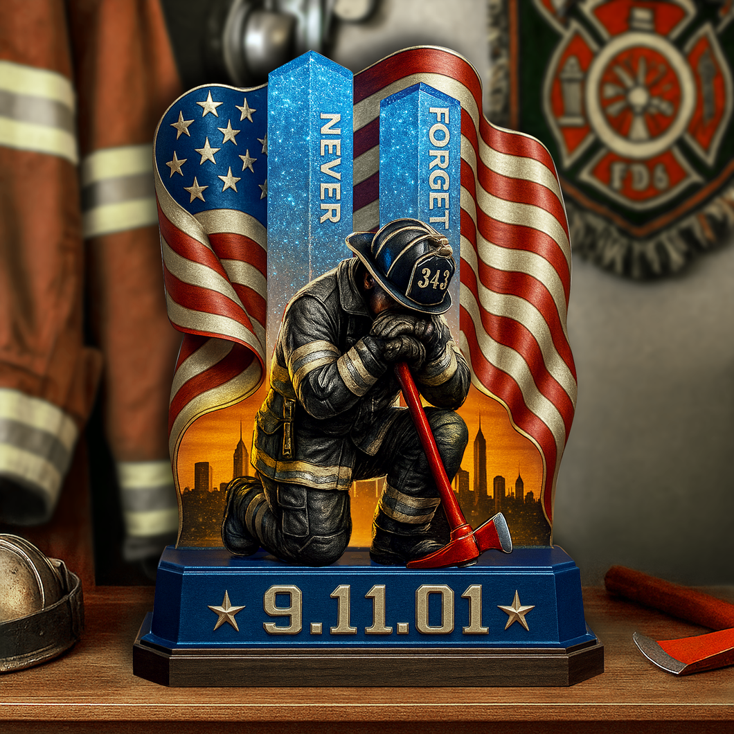 Never Forget - 911 Memorial Acrylic Plaque - Personalized Gifts for Honoring Loved Ones Shaped Plaques PopCulturePrints