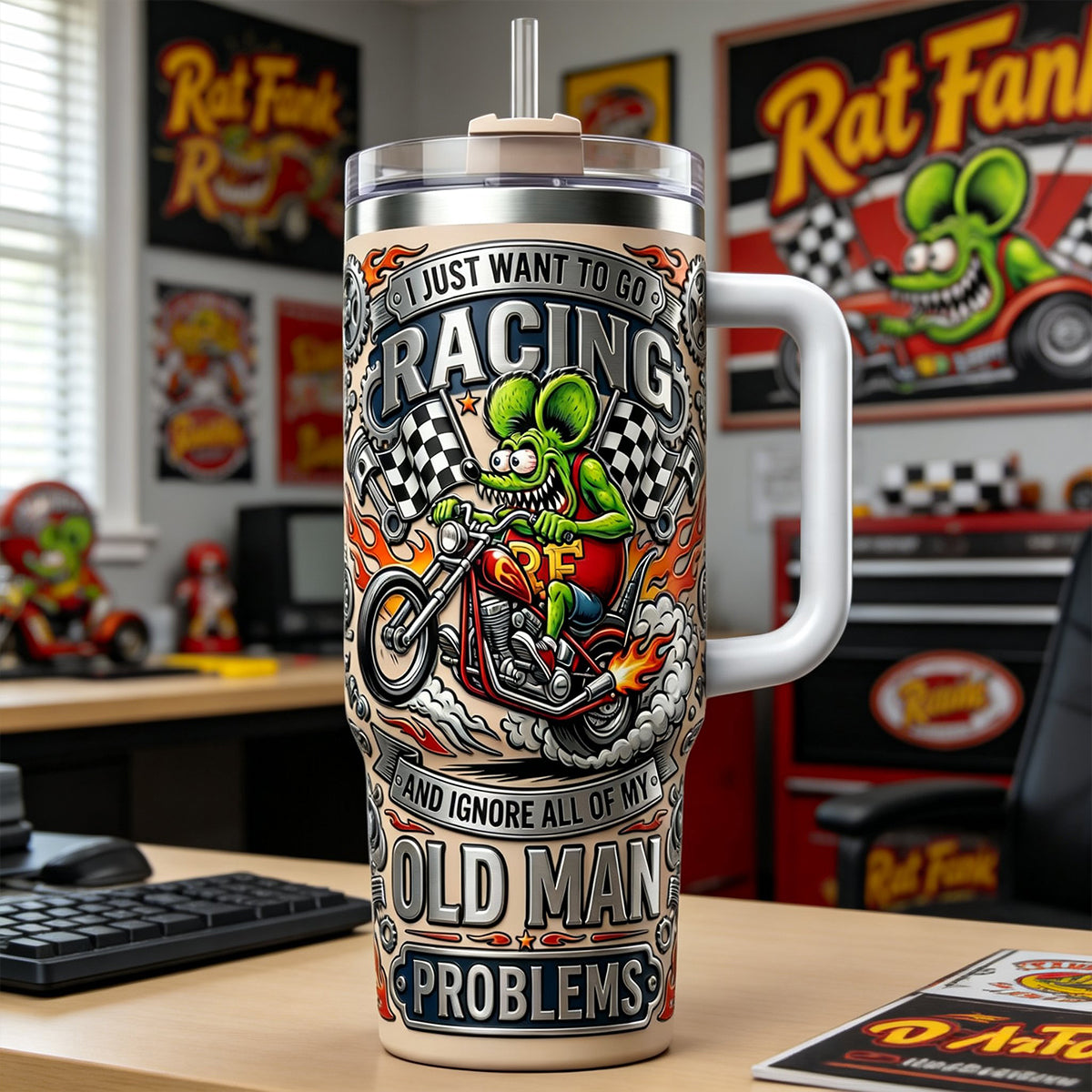I Just Want to Go Racing! - Personalized Racing Tumbler for Old Man Racing Lovers Tumbler Cup PopCulturePrints