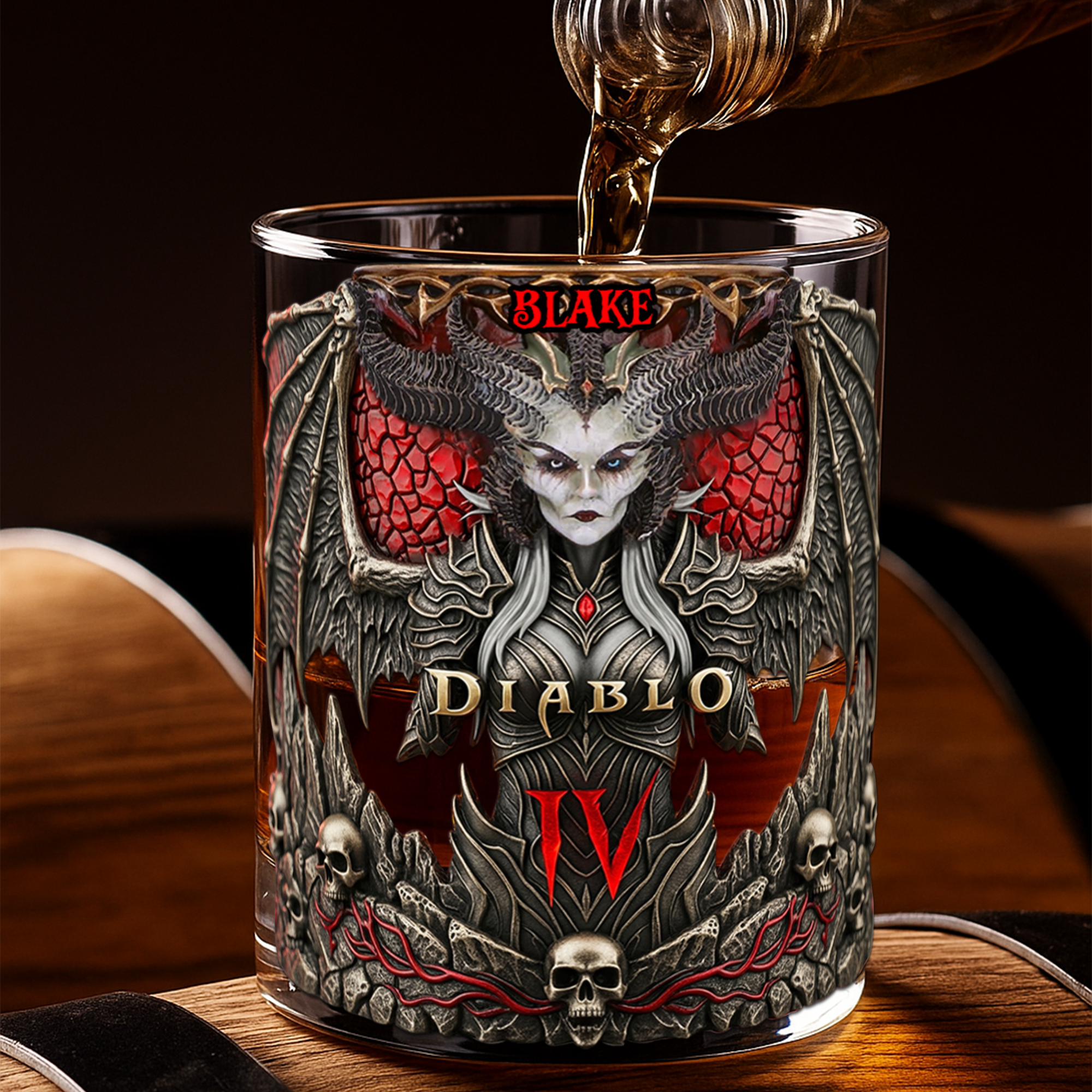 Embrace the Darkness: Demon Goddess Drinking Glass - Personalized Gift for Gamers Whiskey Glass PopCulturePrints