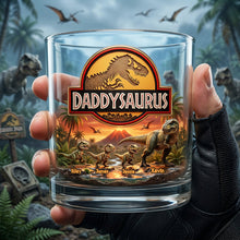 Load image into Gallery viewer, “Adventure Awaits! Daddysaurus Glass Mug - Personalized Gift for Dads and Grandpas” Glass PopCulturePrints
