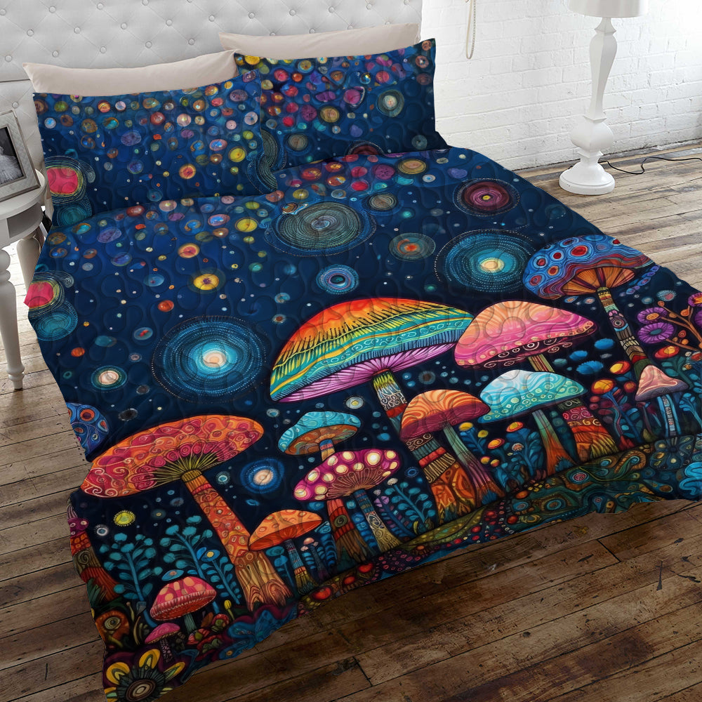 Colorful Mushroom Quilt Bedding Set - Enchanted Forest Dreams Blanket PopCulturePrints