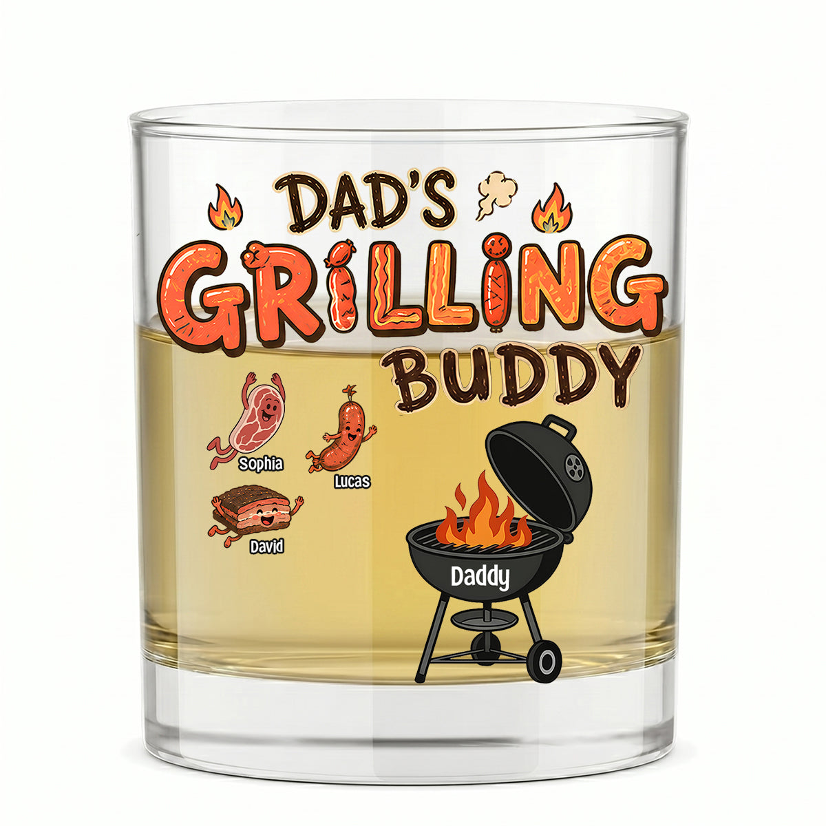 “Grill Together, Stay Together” - Personalized Grilling Buddy Dad and Kids Glass - Gift for Dad, Grandpa, Family Glass PopCulturePrints