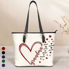 Load image into Gallery viewer, Grandma Little Hearts - Personalized Leather Tote Bag Leather Tote Bag PopCulturePrints
