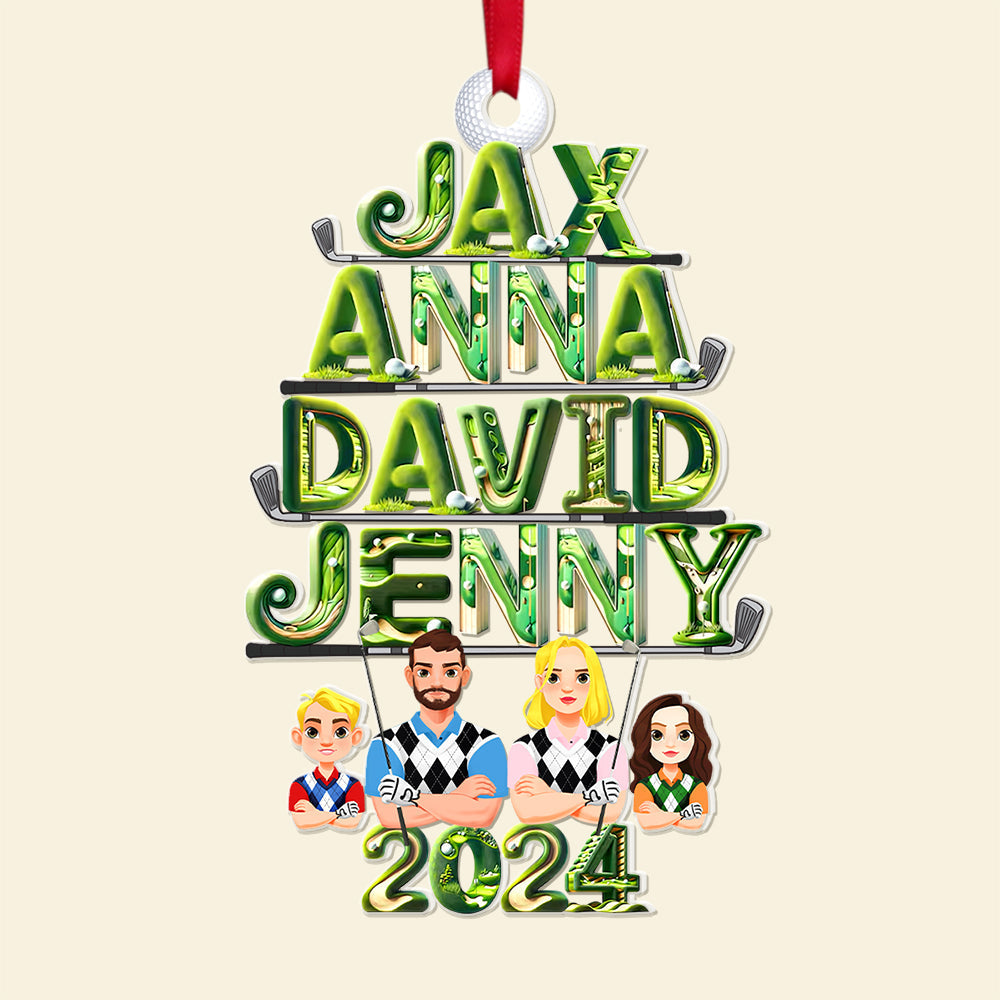 Personalized Golf Family Acrylic Ornament - Custom Names 2024 Ornament PopCulturePrints