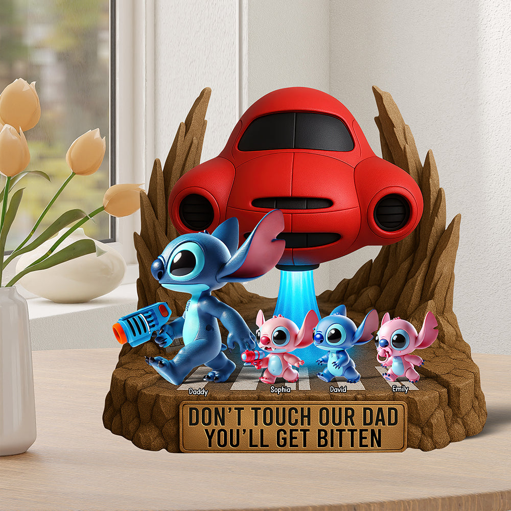 Don't Touch Our Dad, You'll Get Bitten - Personalized Blue Monster Acrylic Plaque for Dads Shaped Plaques PopCulturePrints