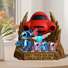 Load image into Gallery viewer, Don&#39;t Touch Our Dad, You&#39;ll Get Bitten - Personalized Blue Monster Acrylic Plaque for Dads Shaped Plaques PopCulturePrints
