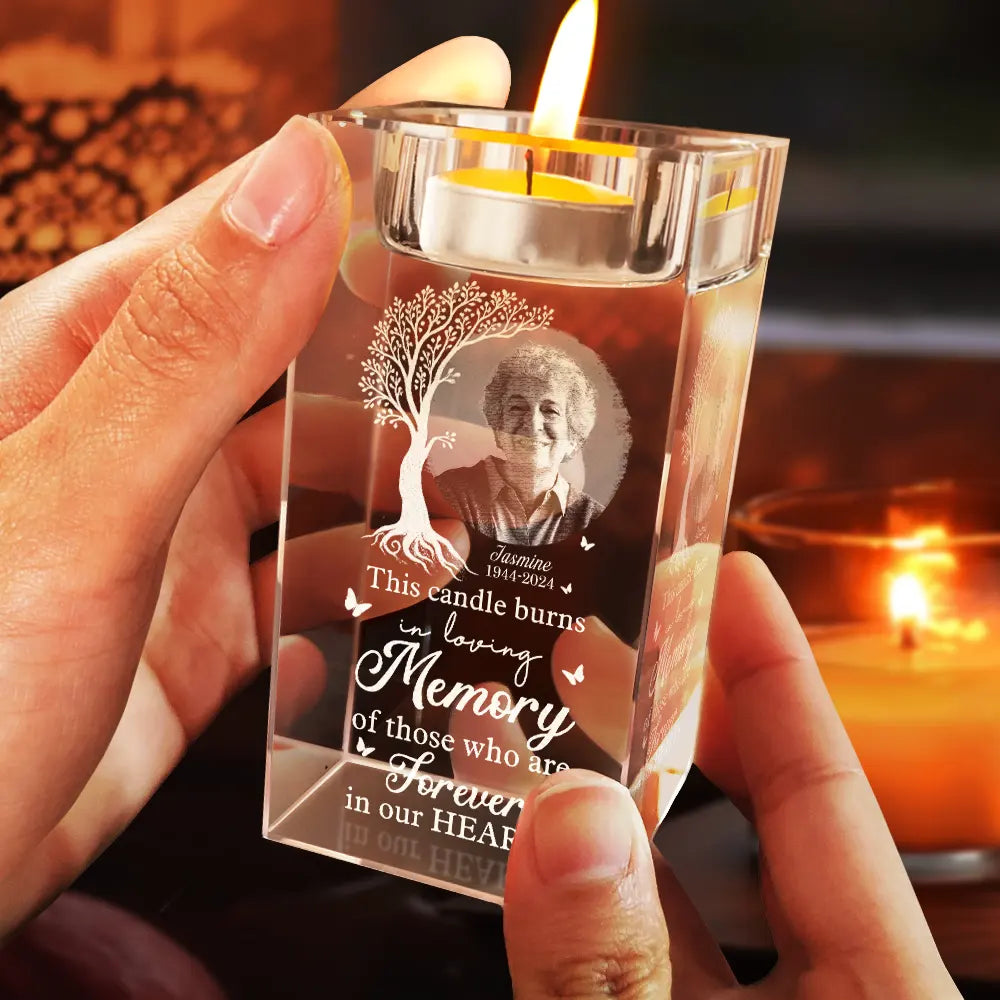 This Candle Burns in Loving Memory - Personalized Crystal Candle Holder Crystal Candle Holder PopCulturePrints