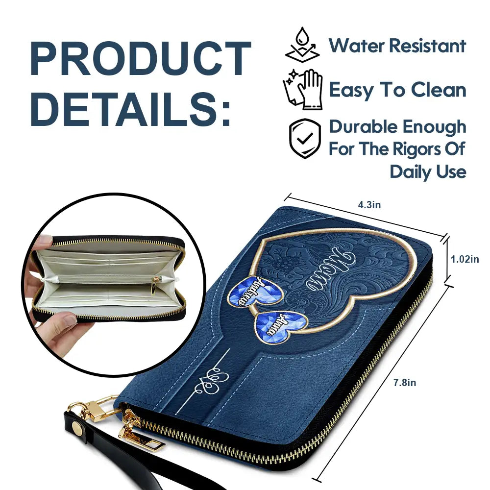 “Treasured Memories in Every Gem” - Personalized Leather Long Wallet for Mom and Grandma Leather Long Wallet PopCulturePrints