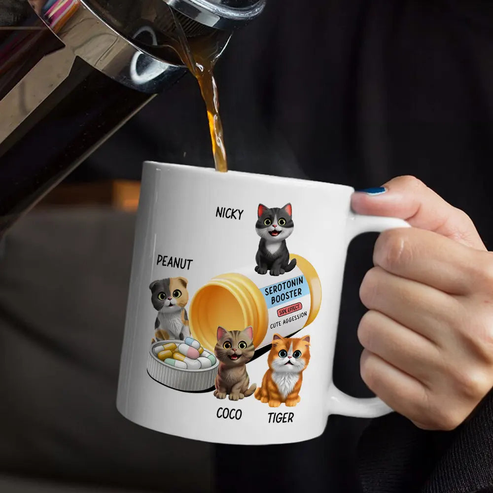 "Boost Your Mood with Furry Friends!" - Personalized Serotonin Booster Cat Lovers Mug - Custom Gift for Cat Owners, Animal Lovers, and Friends Mug PopCulturePrints