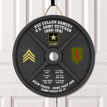 Load image into Gallery viewer, Personalized Military Branch Veteran Weight Plate Wood Sign
