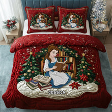 Load image into Gallery viewer, “Escape into a World of Stories” - Holiday Reading Nook Quilt Set - Personalized Christmas Gift for Book Lovers Bedding Set PopCulturePrints
