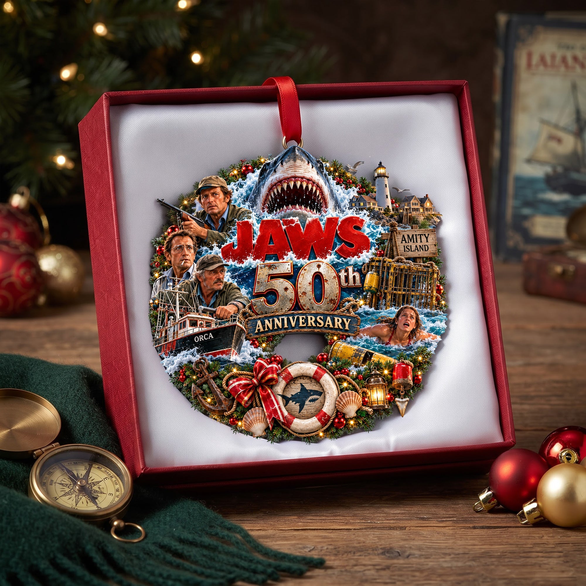 "Celebrate 50 Years of Jaws!" - Personalized Shark Ornament for Christmas Ornament PopCulturePrints