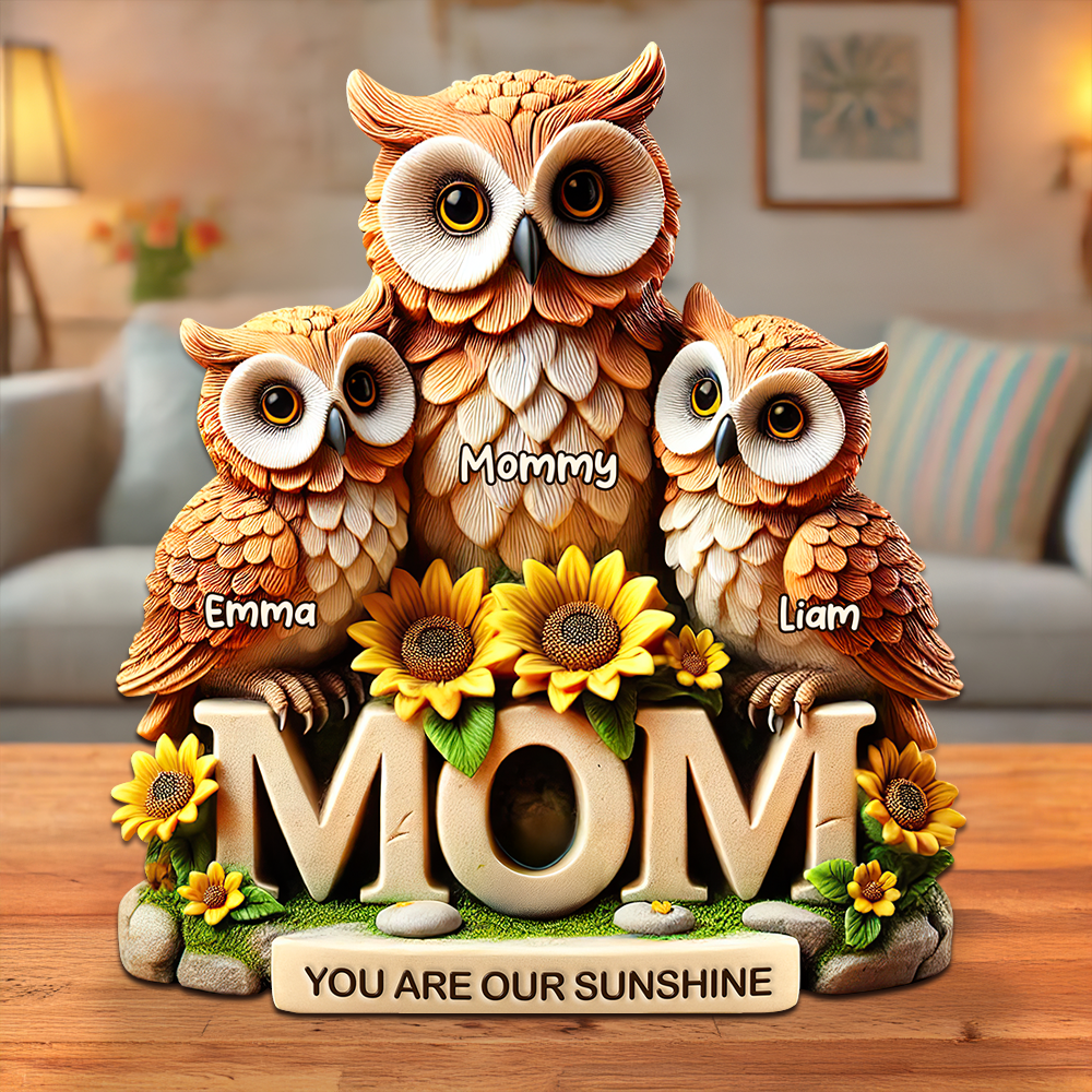 “You Are Our Sunshine” - Owl Mom Plaque - Personalized Gift for Mom, Grandma, and Loved Ones Shaped Plaques PopCulturePrints
