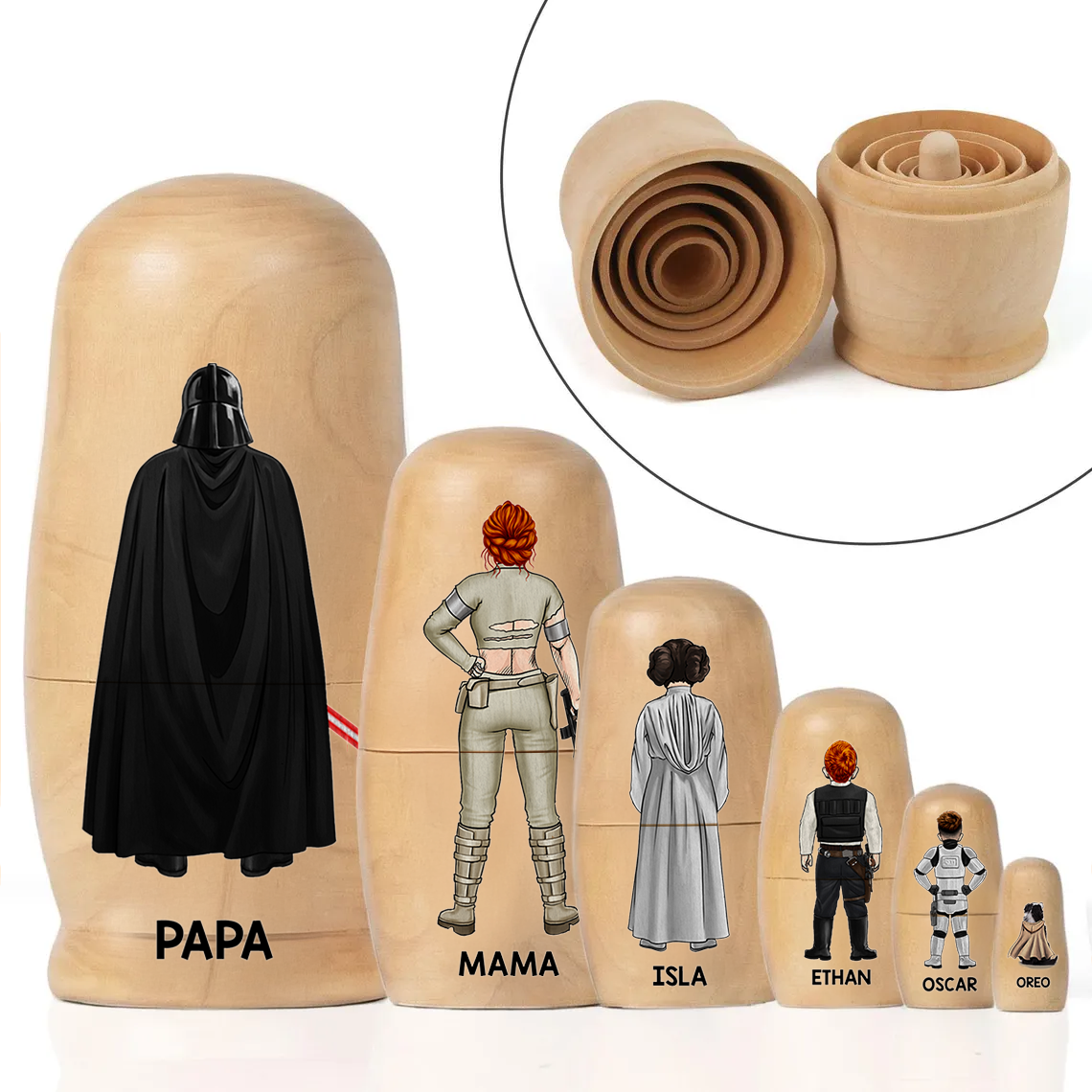 "A Personalized Family Adventure Awaits!" - Space Theme Family Nesting Dolls - Custom Gifts for Mom, Dad, Grandma, and Kids Wooden Nesting Dolls PopCulturePrints