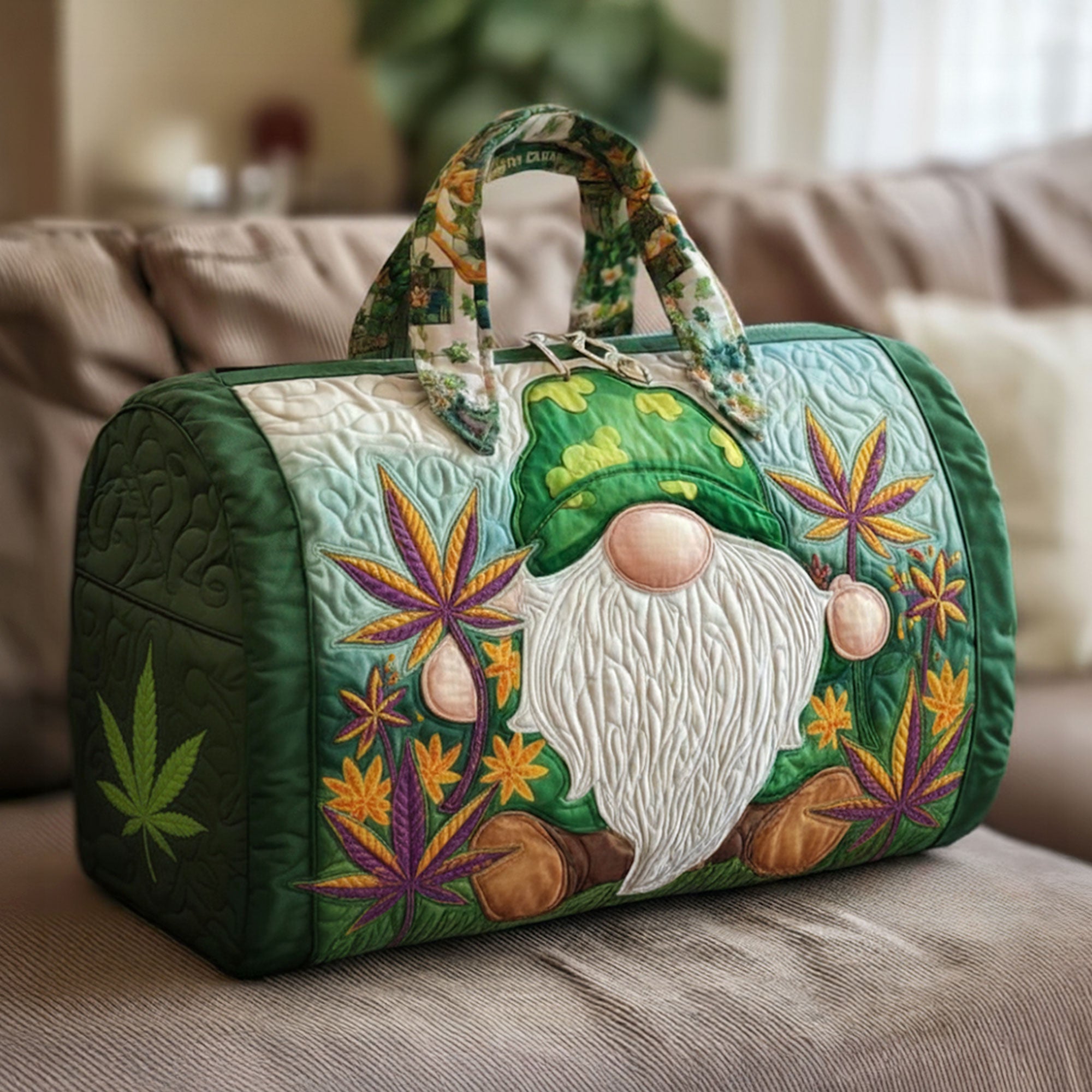 "Celebrate Your Unique Style with a Chill Gnome Duffle Bag" - Personalized Quilted Duffle Bag for Gnome Lovers Quilted Duffle Bag PopCulturePrints